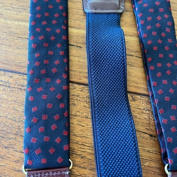 Vintage CAS W Germany Navy/Red Polka Dot Suspender with Leather 1980's era - Picture 2 of 8
